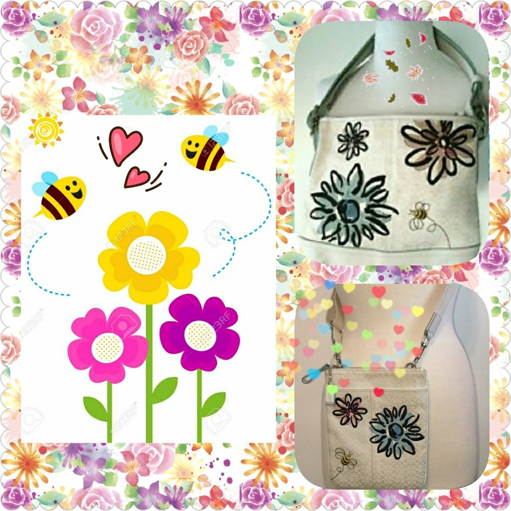 COACH White Floral Bumblebee Hobo